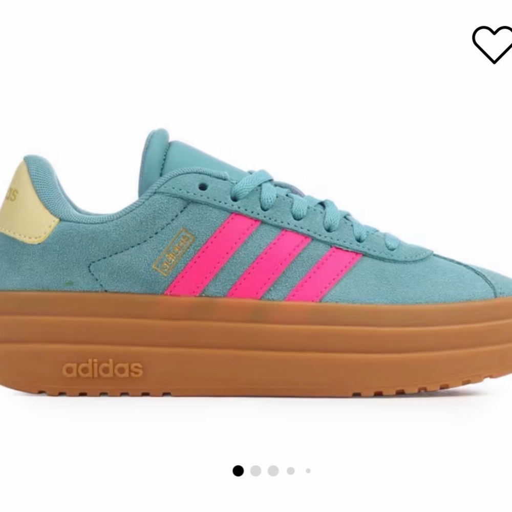 adidas Women's Teal Suede Sneakers with Pink Stripes and Gum Sole